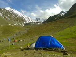 One of the many tents at the crowded Stok Kangri Base Camp
